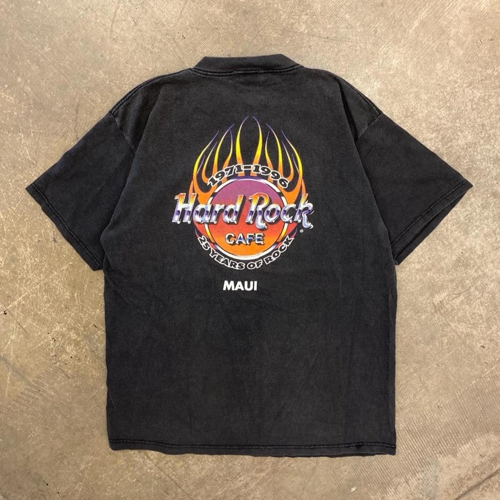 Vintage Hard Rock Cafe Maui Hawaii Flames Surf 90s Chrome T-Shirt Size XL